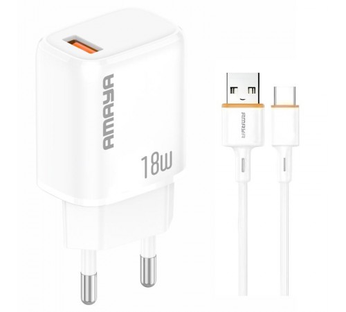 МЗП Amaya U79S QC3.0 18W (1USB-A) + кабель USB to Type-C White