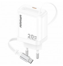 МЗП Amaya E220S PD20W GaN (1USB-C) + Retractable Cable Type-C White