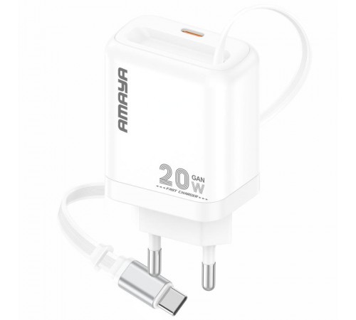 МЗП Amaya E220S PD20W GaN (1USB-C) + Retractable Cable Type-C White