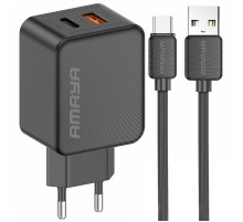 МЗП Amaya E113UC PD25W+QC3.0 (1USB-A/1C) + кабель USB to Type-C Black