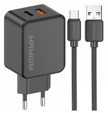 МЗП Amaya E113UC PD25W+QC3.0 (1USB-A/1C) + кабель USB to Type-C Black