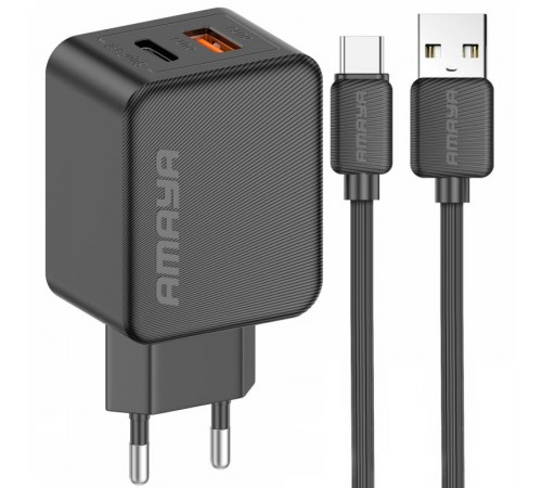 МЗП Amaya E113UC PD25W+QC3.0 (1USB-A/1C) + кабель USB to Type-C Black