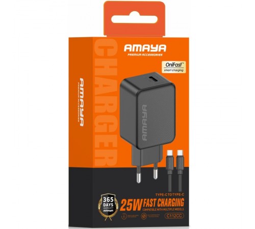 МЗП Amaya E112CC PD25W (1USB-C) + кабель Type-C to Type-C Black
