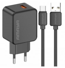 МЗП Amaya E111U QC3.0 18W (1USB-A) + кабель USB to Type-C Black