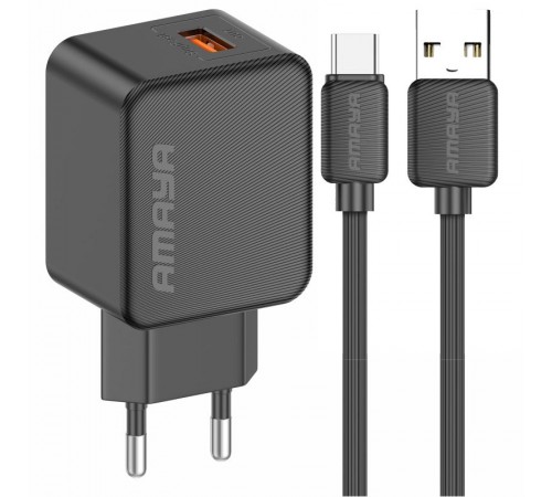 МЗП Amaya E111U QC3.0 18W (1USB-A) + кабель USB to Type-C Black