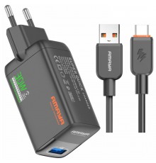 МЗП Amaya E82D QC3.0 30W (1USB-A) + кабель USB to Type-C Black