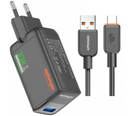 МЗП Amaya E82D QC3.0 30W (1USB-A) + кабель USB to Type-C Black