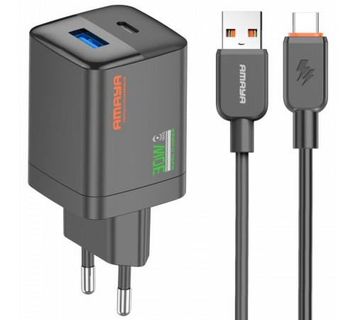 МЗП Amaya E81S PD30W+QC3.0 (1USB-A/1C) + кабель USB to Type-C Black