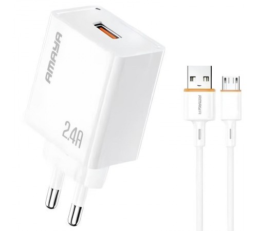 МЗП Amaya E79D 2.4A (1USB-A) + кабель USB to MicroUSB White