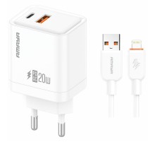 МЗП Amaya E77D PD20W+QC3.0 (1USB-A/1C) + кабель USB to Lightning White