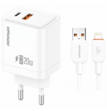 МЗП Amaya E77D PD20W+QC3.0 (1USB-A/1C) + кабель USB to Lightning White