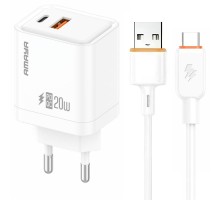 МЗП Amaya E77D PD20W+QC3.0 (1USB-A/1C) + кабель USB to Type-C White