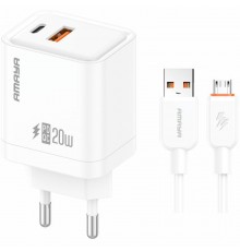 МЗП Amaya E77D PD20W+QC3.0 (1USB-A/1C) + кабель USB to MicroUSB White