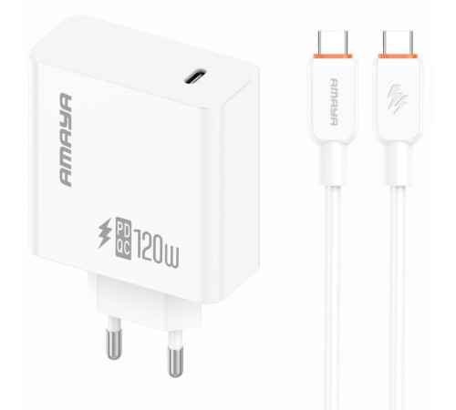 МЗП Amaya E73S PD120W (1USB-C) + кабель Type-C to Type-C White