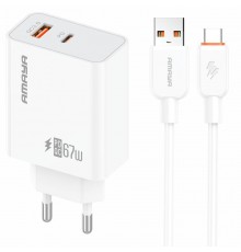 МЗП Amaya E72D PD67W+QC3.0 (1USB-A/1C) + кабель USB to Type-C White