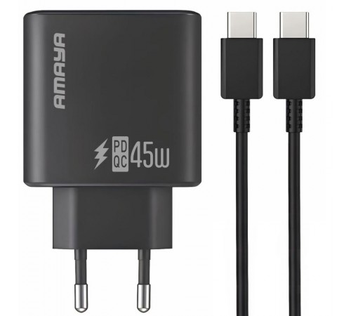МЗП Amaya E70S PD45W (1USB-C) + кабель Type-C to Type-C Black