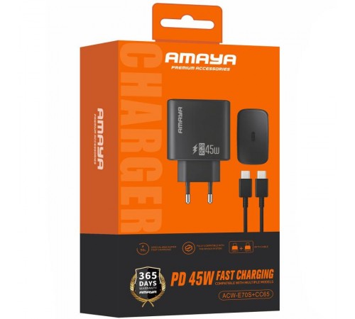 МЗП Amaya E70S PD45W (1USB-C) + кабель Type-C to Type-C Black