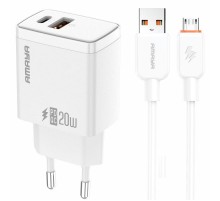 МЗП Amaya E67D PD20W+QC3.0 (1USB-A/1C) + кабель USB to MicroUSB White