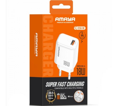 МЗП Amaya E56 QC3.0 18W (1USB-A) + кабель USB to MicroUSB White
