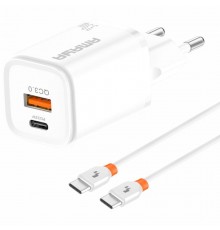 МЗП Amaya E48D PD33W+QC3.0 (1USB-A/1C) + кабель Type-C to Type-C White