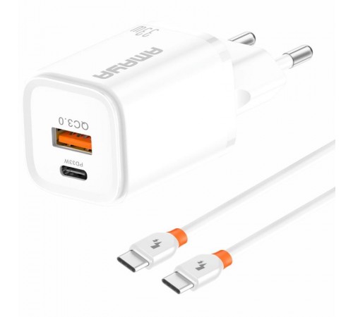 МЗП Amaya E48D PD33W+QC3.0 (1USB-A/1C) + кабель Type-C to Type-C White
