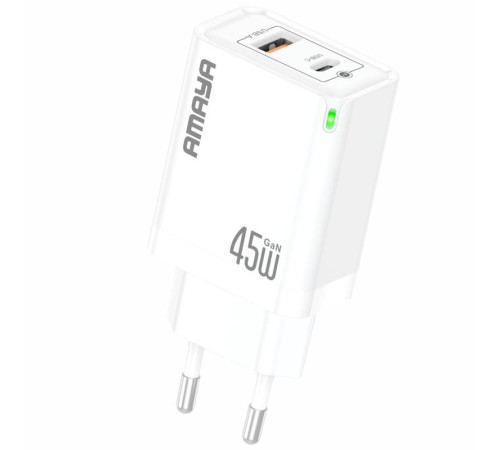 МЗП Amaya E45D PD45W+QC3.0 GaN (1USB-A/1C) White