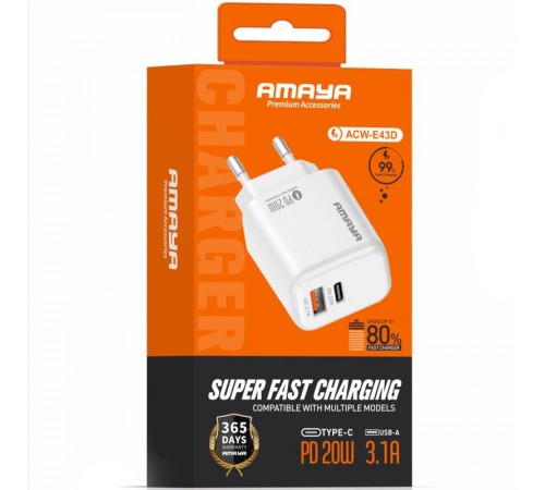 МЗП Amaya E43D PD20W (1USB-A/1C) White