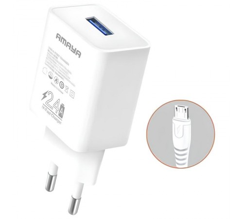 МЗП Amaya M3 2.4A (1USB-A) + кабель USB to MicroUSB White