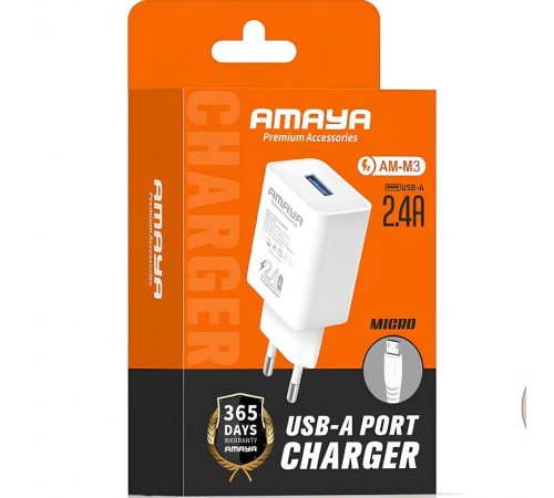 МЗП Amaya M3 2.4A (1USB-A) + кабель USB to MicroUSB White