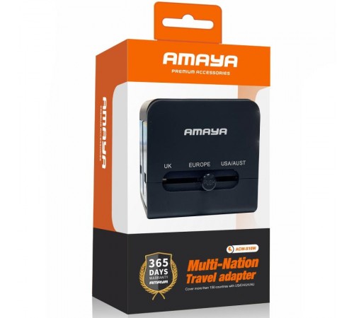 Сетевой універсальний перехідник Amaya X10W 10W + 1USB-A/1C Black