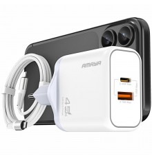 МЗП Amaya E580T PD45W+QC3.0 GaN (1USB-A/1C) + кабель Type-C to Type-C White