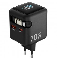 МЗП Amaya E700D PD70W+QC3.0 GaN (1USB-A/1C) + Retractable Cable Type-C Black