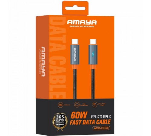 Дата кабель Amaya CC58 Type-C to Type-C 60W (1m) Gray