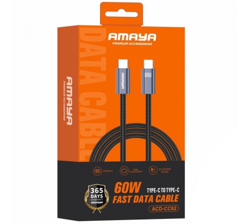 Дата кабель Amaya CC62 Type-C to Type-C 60W (2m) Gray