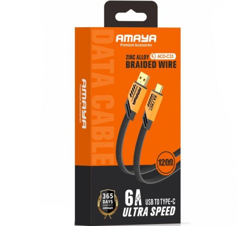 Дата кабель Amaya C33 USB to Type-C 6A (1.2m) Yellow