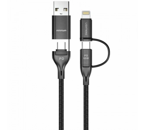 Дата кабель Amaya ACD-X28 4in1 Type-C to USB/Type-C to Lightning 60W (1m) Black