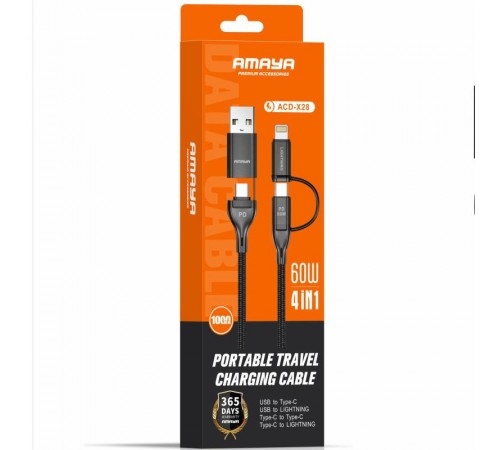 Дата кабель Amaya ACD-X28 4in1 Type-C to USB/Type-C to Lightning 60W (1m) Black