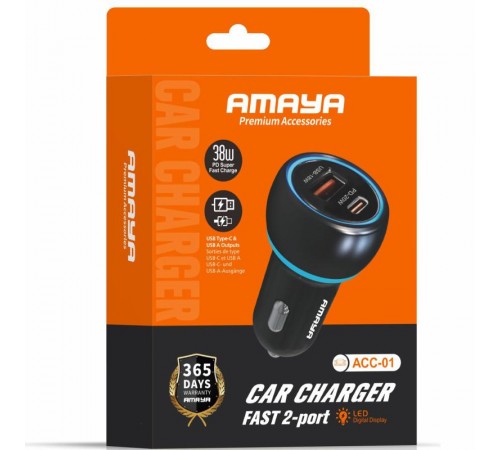 АЗП Amaya ACC-01 PD20W+QC3.0 total 38W (1USB-A/1C) Black