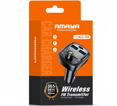 АЗП FM модулятор Amaya ACC-T02 PD30W (2USB-A/1C) Black