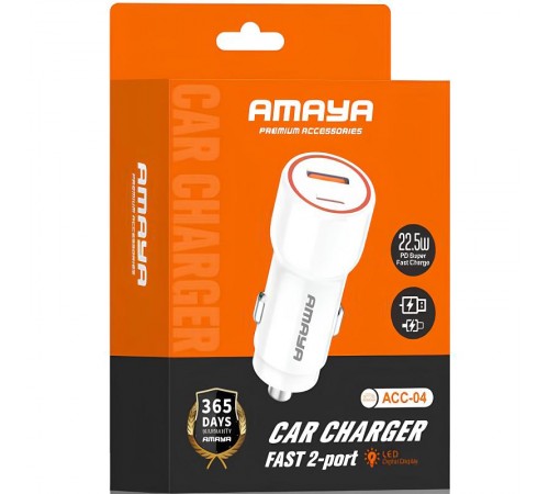 АЗП Amaya ACC-04 PD22.5W+QC3.0 (1USB-A/1C) White