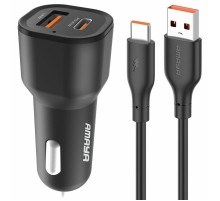 АЗП Amaya ACC-06 PD30W+QC3.0 total 48W (1USB-A/1C) + кабель USB to Type-C Black