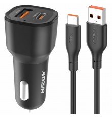 АЗП Amaya ACC-06 PD30W+QC3.0 total 48W (1USB-A/1C) + кабель USB to Type-C Black