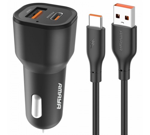 АЗП Amaya ACC-06 PD30W+QC3.0 total 48W (1USB-A/1C) + кабель USB to Type-C Black