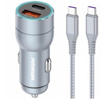 АЗП Amaya ACC-CC08 PD20W+QC3.0  total 43W (1USB-A/1C) + кабель Type-C to Type-C Gray