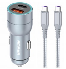 АЗП Amaya ACC-CC08 PD20W+QC3.0  total 43W (1USB-A/1C) + кабель Type-C to Type-C Gray