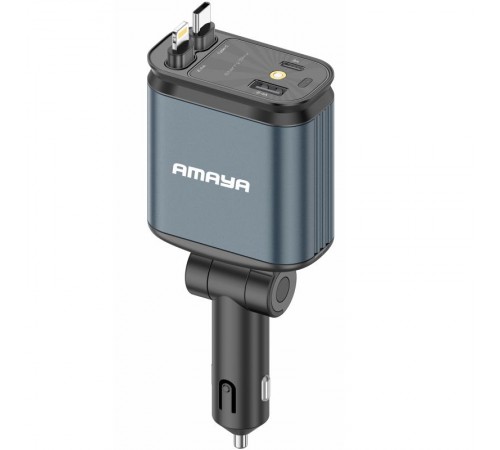 АЗП Amaya ACC-CL11 PD57.5W+QC3.0 (1USB-A/1C) with retractable cable Type-C + Lightning Gray