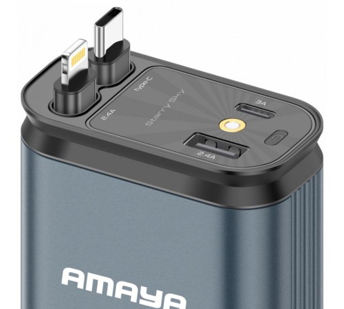 АЗП Amaya ACC-CL11 PD57.5W+QC3.0 (1USB-A/1C) with retractable cable Type-C + Lightning Gray