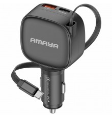 АЗП Amaya ACC-12C PD57.5W+QC3.0  total 84W (1USB-A/1C) with retractable cable Type-C Black