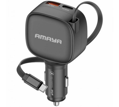АЗП Amaya ACC-12C PD57.5W+QC3.0 total 84W (1USB-A/1C) with retractable cable Type-C Black