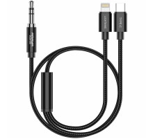 Аудіо кабель Aux Amaya AUX-04 (Type-C/Lightning to AUX 3.5mm) (1.2m) Black